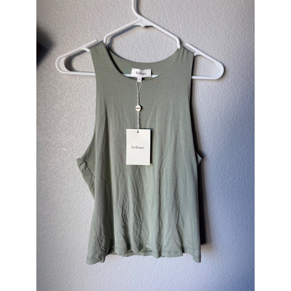 Bohme Women Sage Green Sleeveless Crew Neck Jersey Tank Top NWT Size L